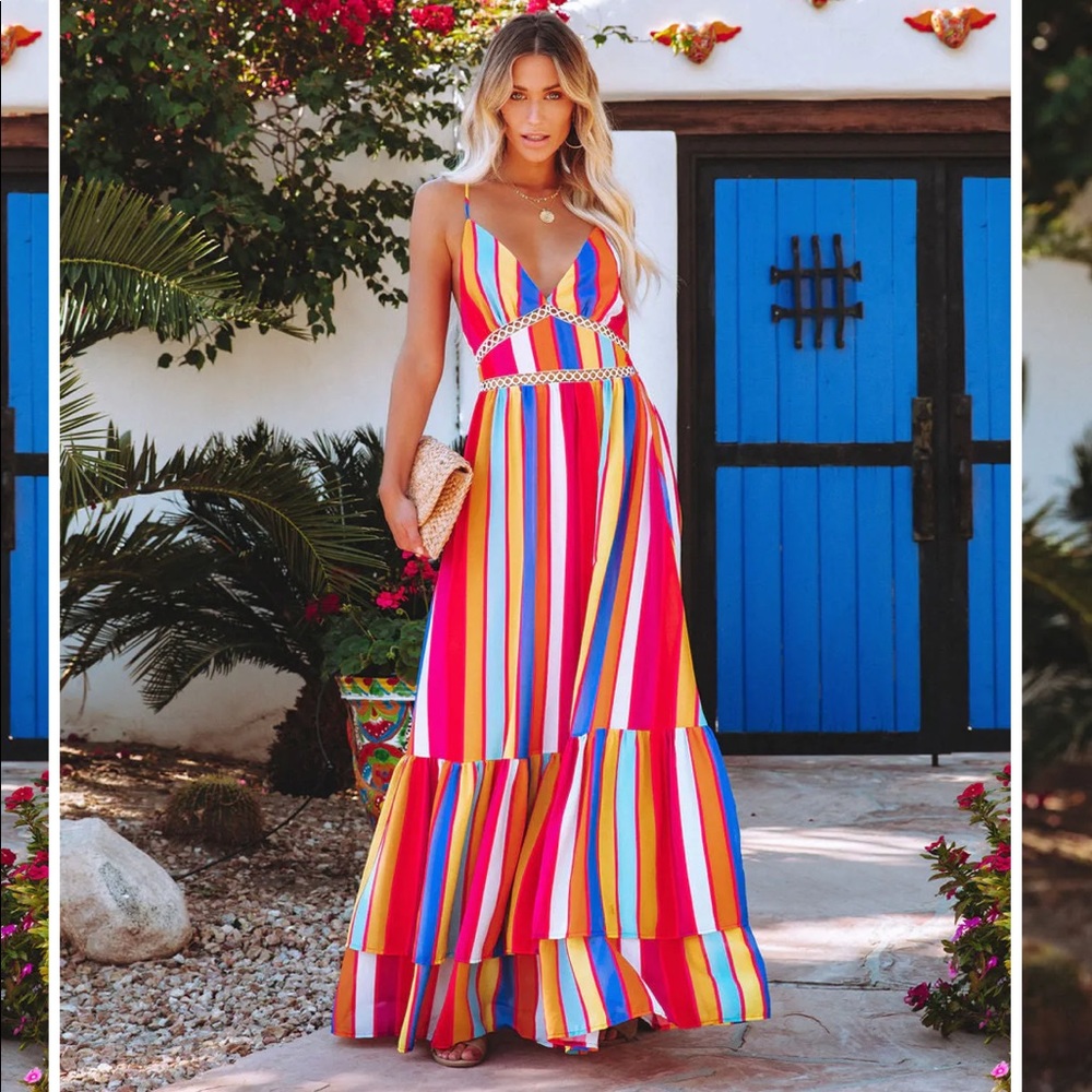 Vici Fiesta to siesta crochet striped maxi dress